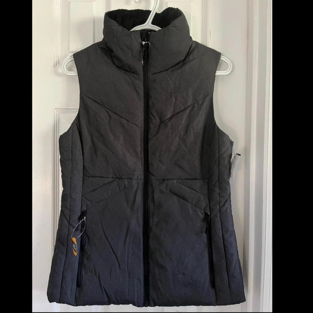 Champion Womens S Full Zip Up Sleeveless Mock Neck Vest Dark Heather Gray